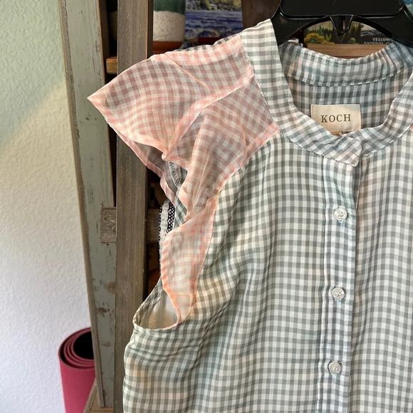 KOCH sleeveless women’s gingham blouse size XS - Picture 2 of 7